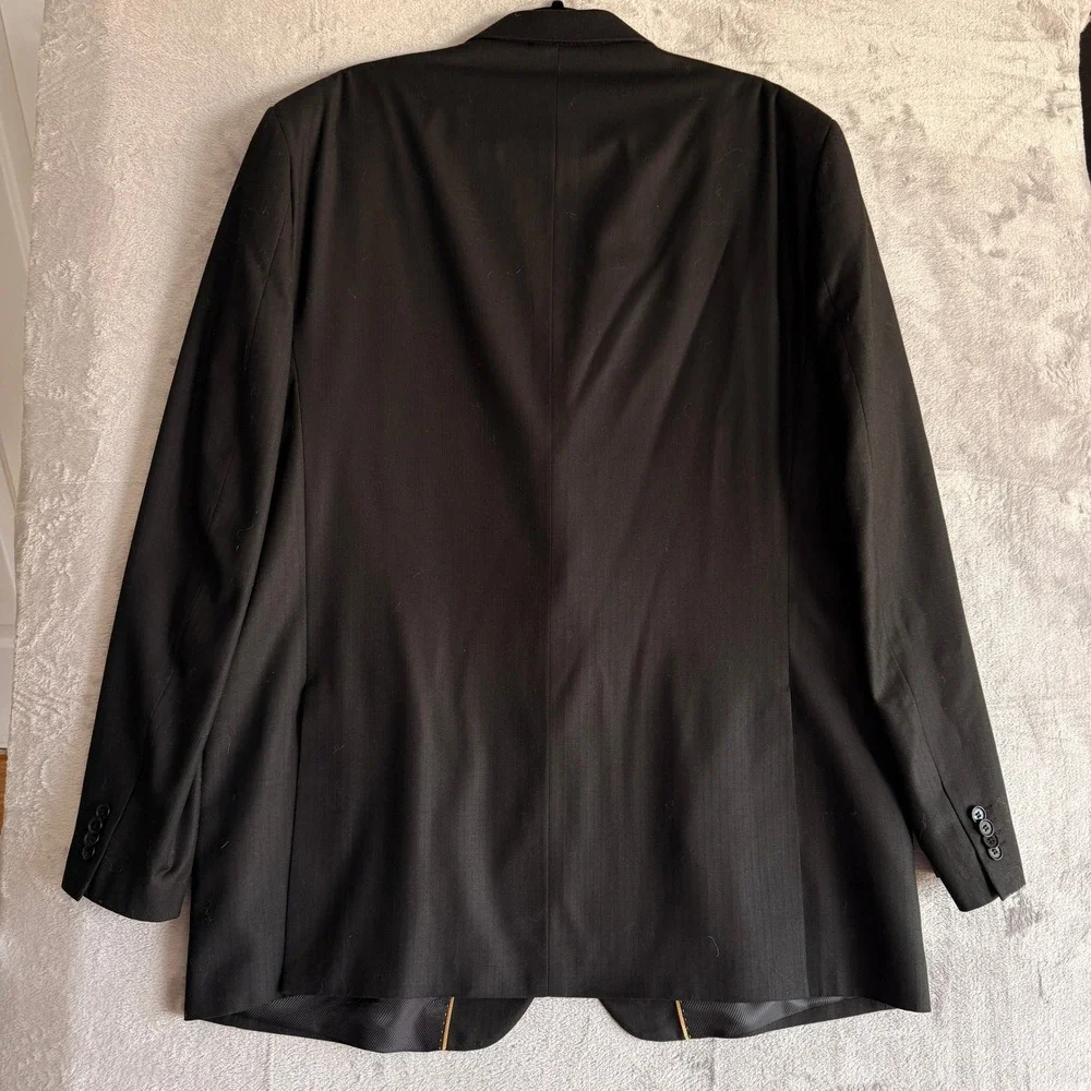 Karako Black Pinstripe Suit Jacket Blazer Made in Italy Super Fine Yarn size 48L